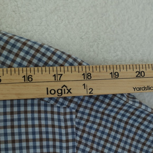 Eton Dress Shirt Men's Large L 16-41 Blue/Brown Gingham Check Contemporary Fit - Picture 11 of 12